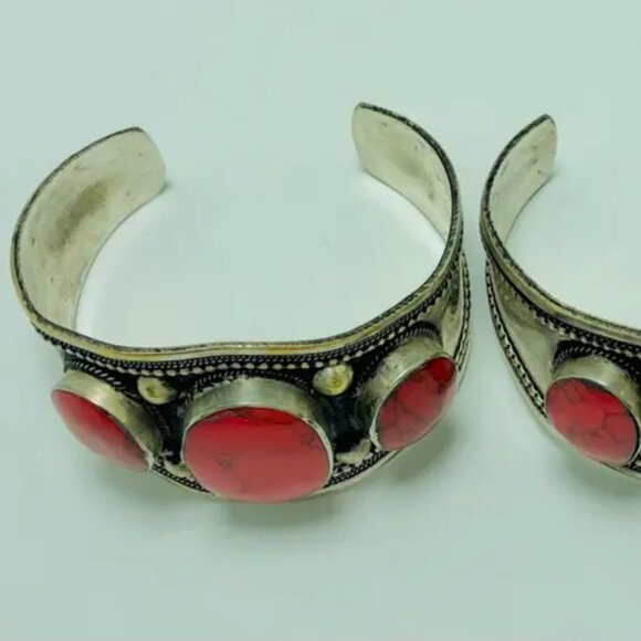 Coral Stones Boho Cuff, Kuchi Handmade Adjustable Cuff Bracelet - Picture 2 of 8